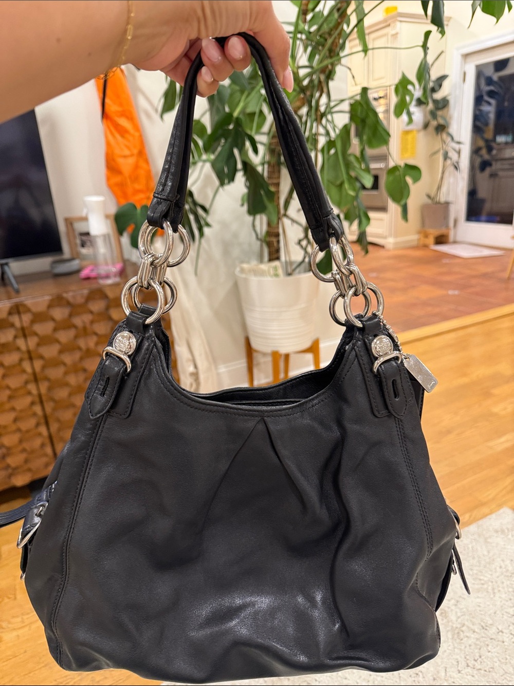 Coach Black Leather Shoulder Bag with Silver Hardware